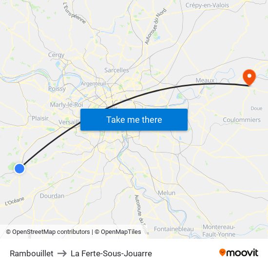 Rambouillet to La Ferte-Sous-Jouarre map