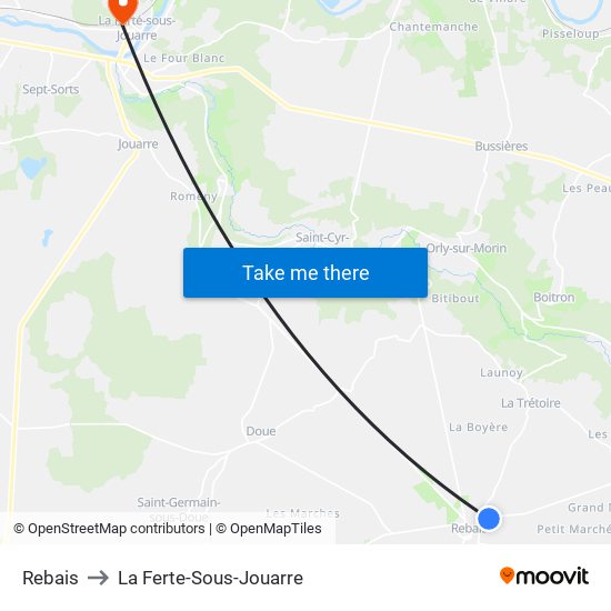 Rebais to La Ferte-Sous-Jouarre map