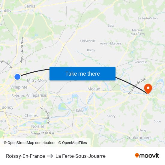 Roissy-En-France to La Ferte-Sous-Jouarre map