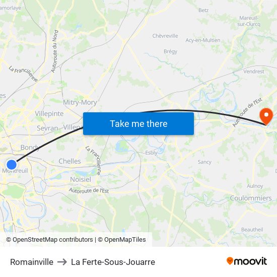 Romainville to La Ferte-Sous-Jouarre map