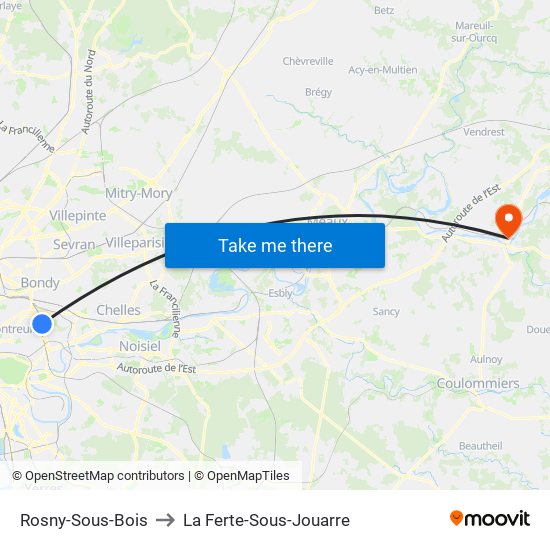 Rosny-Sous-Bois to La Ferte-Sous-Jouarre map