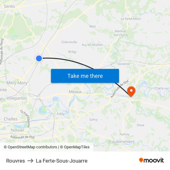 Rouvres to La Ferte-Sous-Jouarre map