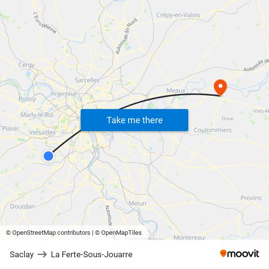 Saclay to La Ferte-Sous-Jouarre map