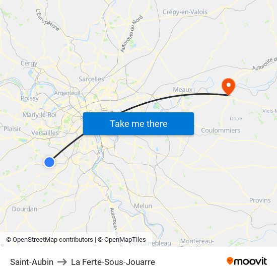 Saint-Aubin to La Ferte-Sous-Jouarre map