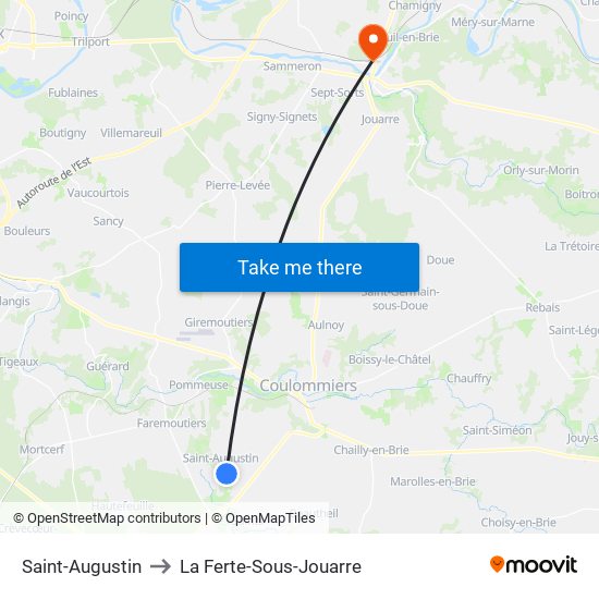 Saint-Augustin to La Ferte-Sous-Jouarre map