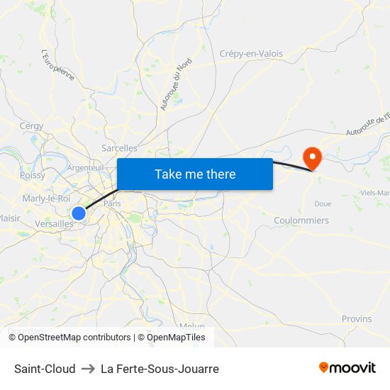 Saint-Cloud to La Ferte-Sous-Jouarre map