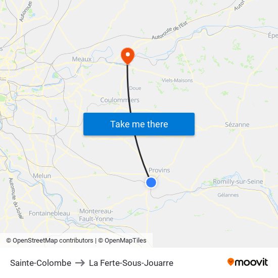 Sainte-Colombe to La Ferte-Sous-Jouarre map