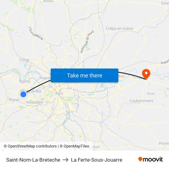 Saint-Nom-La-Breteche to La Ferte-Sous-Jouarre map