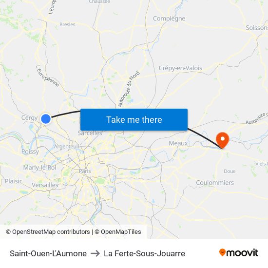 Saint-Ouen-L'Aumone to La Ferte-Sous-Jouarre map