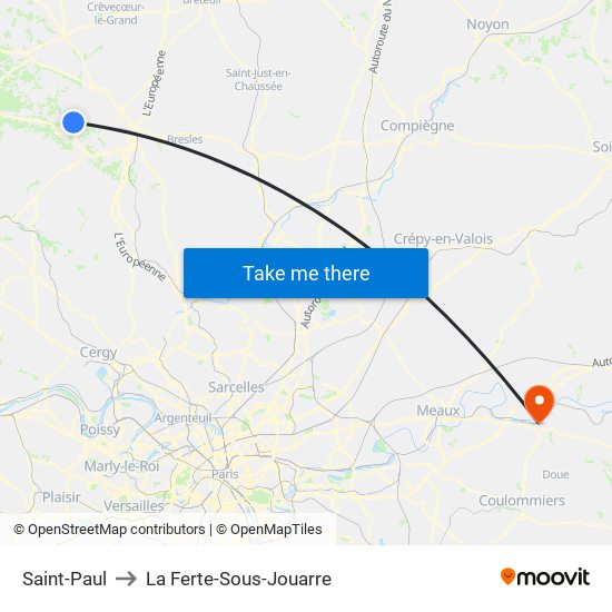 Saint-Paul to La Ferte-Sous-Jouarre map