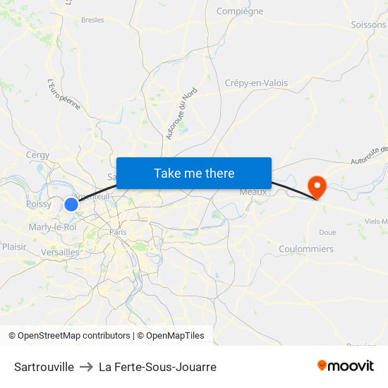 Sartrouville to La Ferte-Sous-Jouarre map