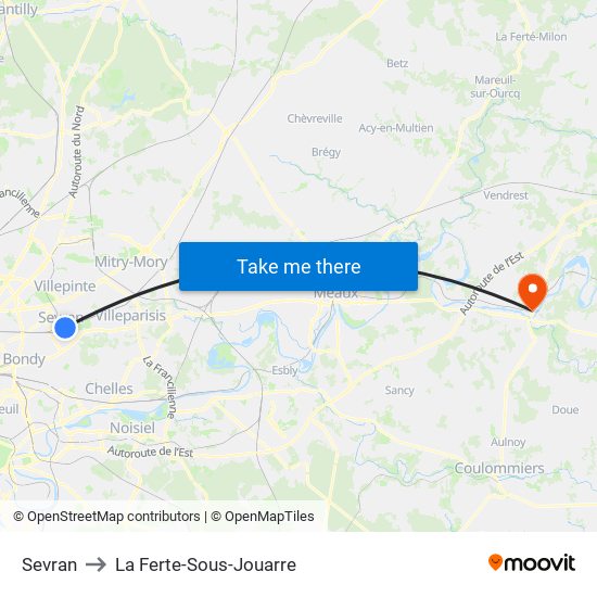 Sevran to La Ferte-Sous-Jouarre map