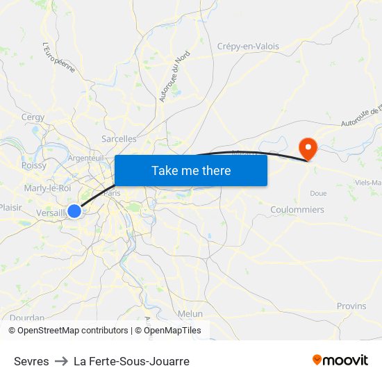 Sevres to La Ferte-Sous-Jouarre map