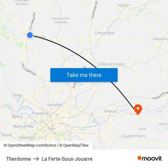 Therdonne to La Ferte-Sous-Jouarre map