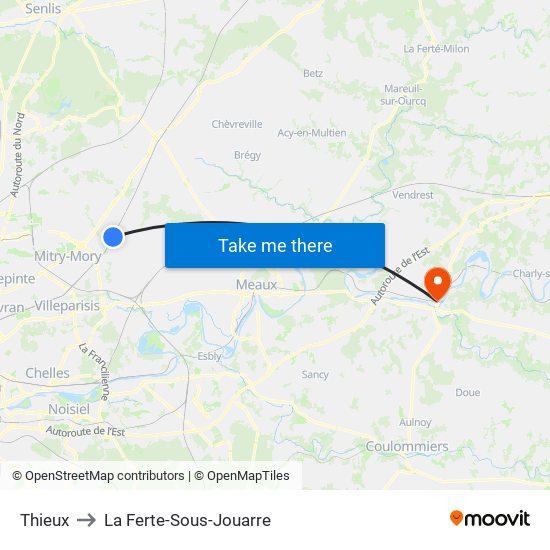 Thieux to La Ferte-Sous-Jouarre map