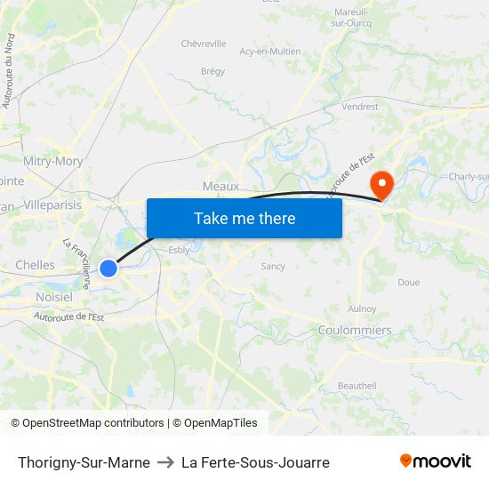 Thorigny-Sur-Marne to La Ferte-Sous-Jouarre map