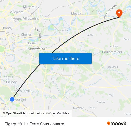 Tigery to La Ferte-Sous-Jouarre map