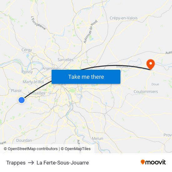 Trappes to La Ferte-Sous-Jouarre map