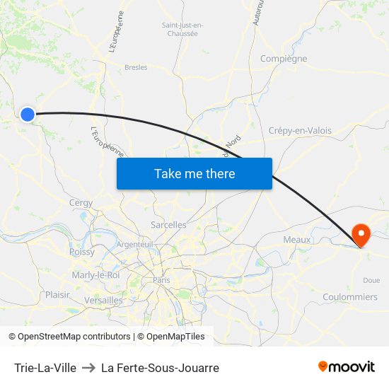 Trie-La-Ville to La Ferte-Sous-Jouarre map