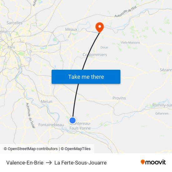 Valence-En-Brie to La Ferte-Sous-Jouarre map