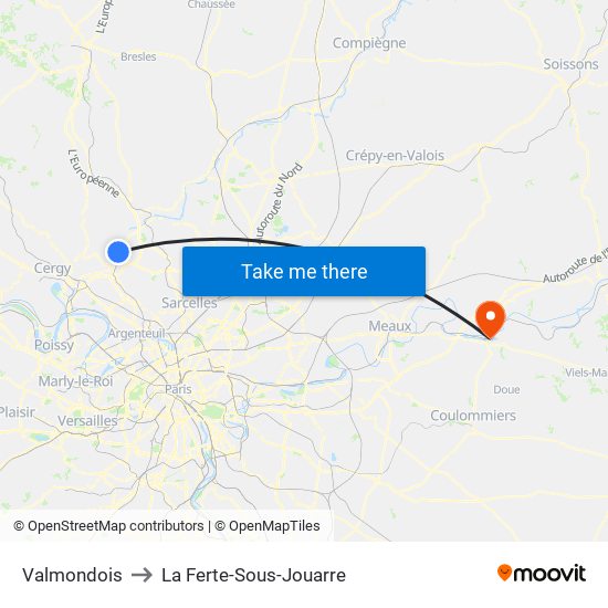 Valmondois to La Ferte-Sous-Jouarre map