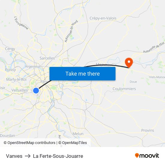 Vanves to La Ferte-Sous-Jouarre map