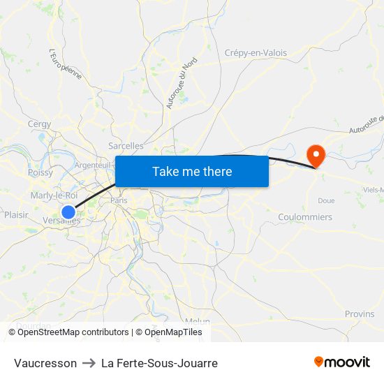Vaucresson to La Ferte-Sous-Jouarre map