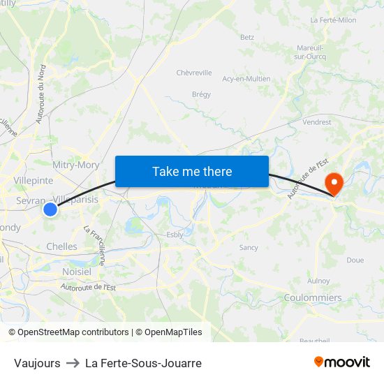 Vaujours to La Ferte-Sous-Jouarre map