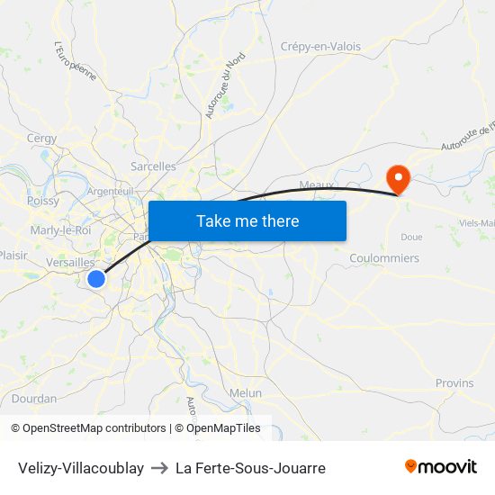 Velizy-Villacoublay to La Ferte-Sous-Jouarre map