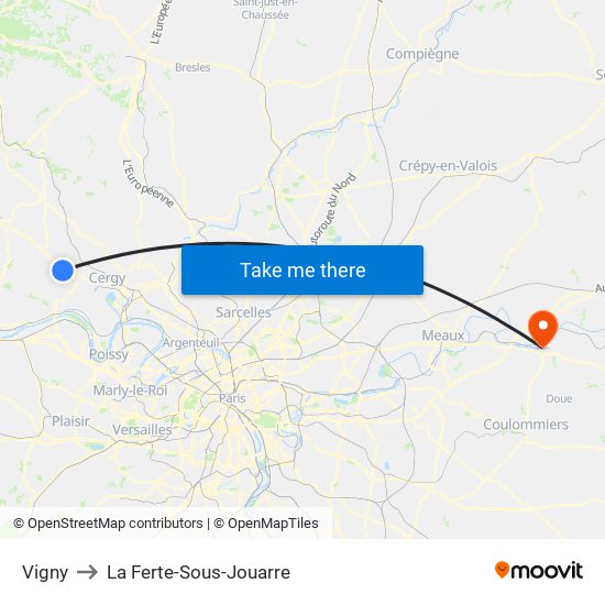 Vigny to La Ferte-Sous-Jouarre map