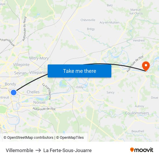Villemomble to La Ferte-Sous-Jouarre map
