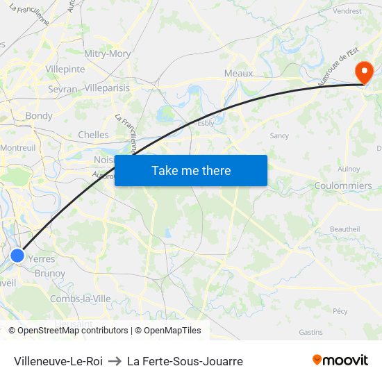 Villeneuve-Le-Roi to La Ferte-Sous-Jouarre map
