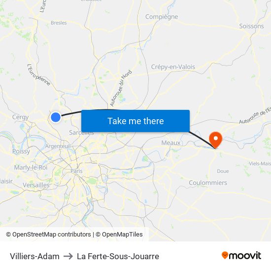 Villiers-Adam to La Ferte-Sous-Jouarre map