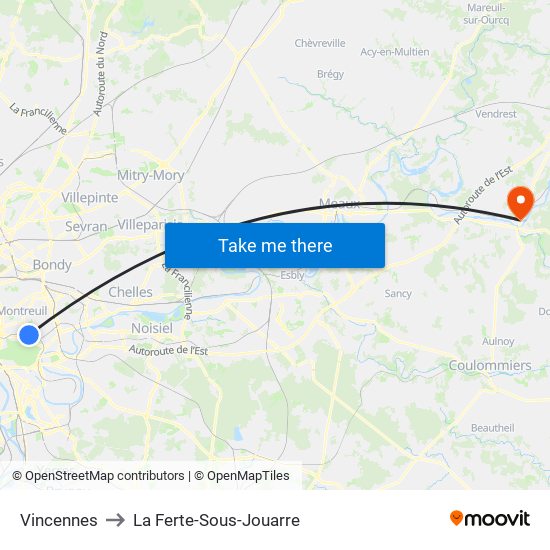 Vincennes to La Ferte-Sous-Jouarre map