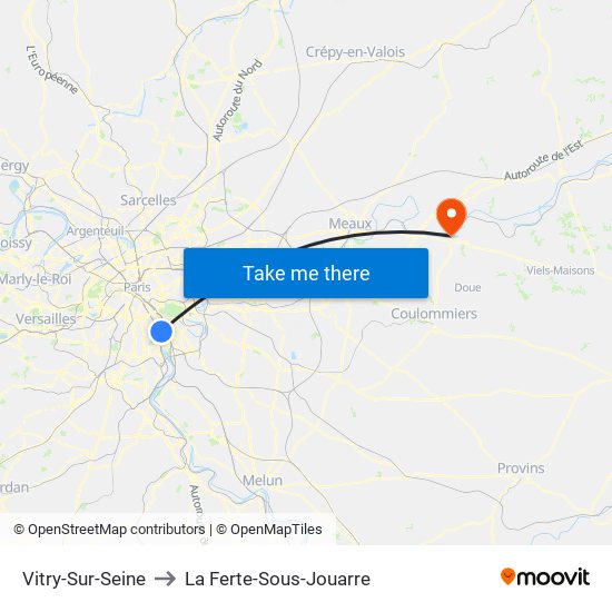 Vitry-Sur-Seine to La Ferte-Sous-Jouarre map