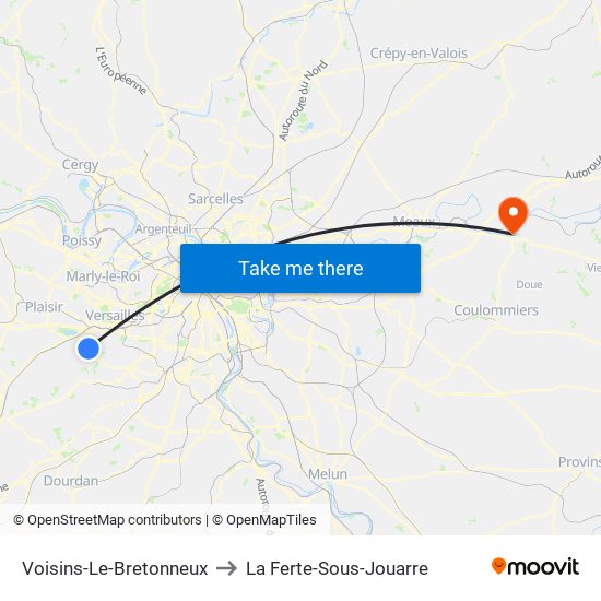 Voisins-Le-Bretonneux to La Ferte-Sous-Jouarre map