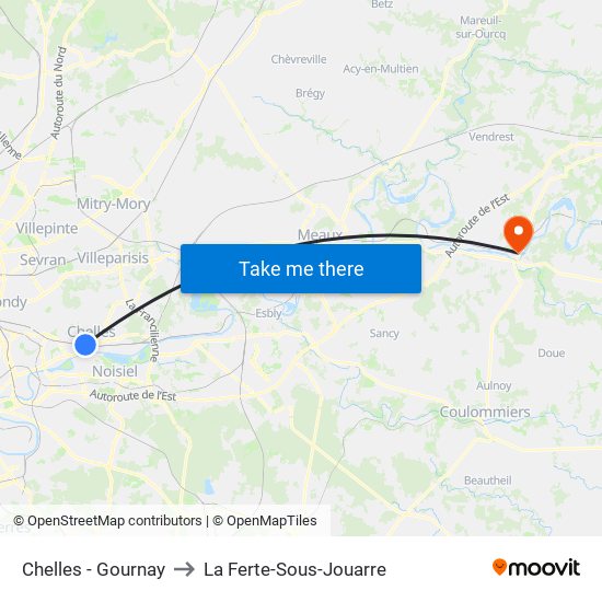 Chelles - Gournay to La Ferte-Sous-Jouarre map