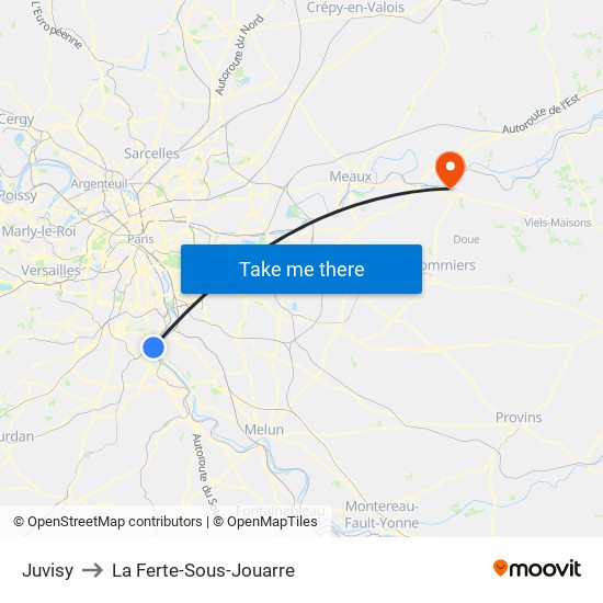 Juvisy to La Ferte-Sous-Jouarre map