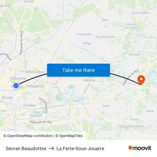 Sevran Beaudottes to La Ferte-Sous-Jouarre map