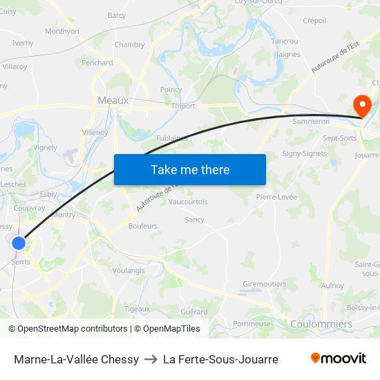 Marne-La-Vallée Chessy to La Ferte-Sous-Jouarre map