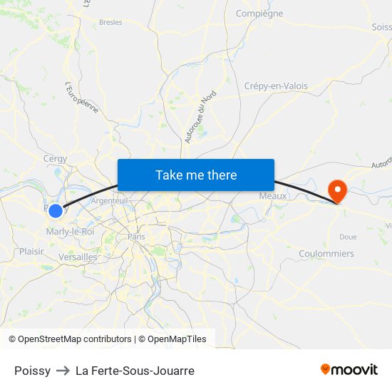 Poissy to La Ferte-Sous-Jouarre map