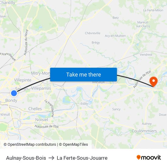 Aulnay-Sous-Bois to La Ferte-Sous-Jouarre map