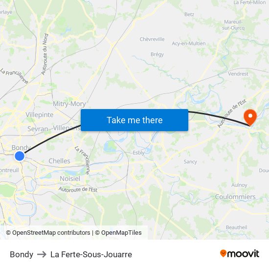 Bondy to La Ferte-Sous-Jouarre map