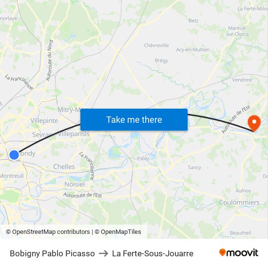 Bobigny Pablo Picasso to La Ferte-Sous-Jouarre map