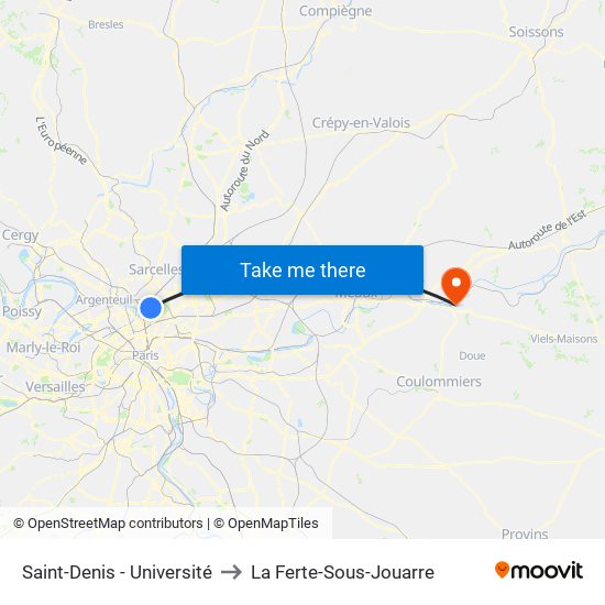 Saint-Denis - Université to La Ferte-Sous-Jouarre map