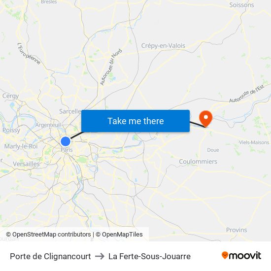 Porte de Clignancourt to La Ferte-Sous-Jouarre map
