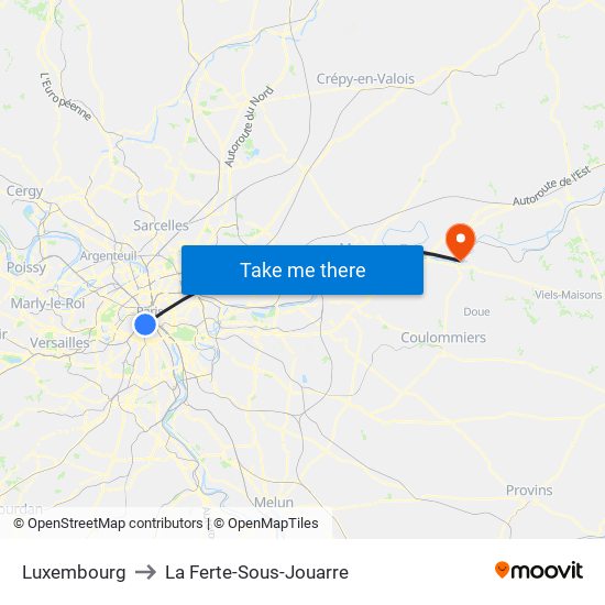 Luxembourg to La Ferte-Sous-Jouarre map