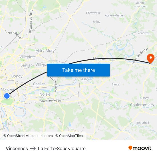 Vincennes to La Ferte-Sous-Jouarre map