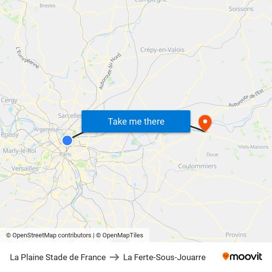 La Plaine Stade de France to La Ferte-Sous-Jouarre map