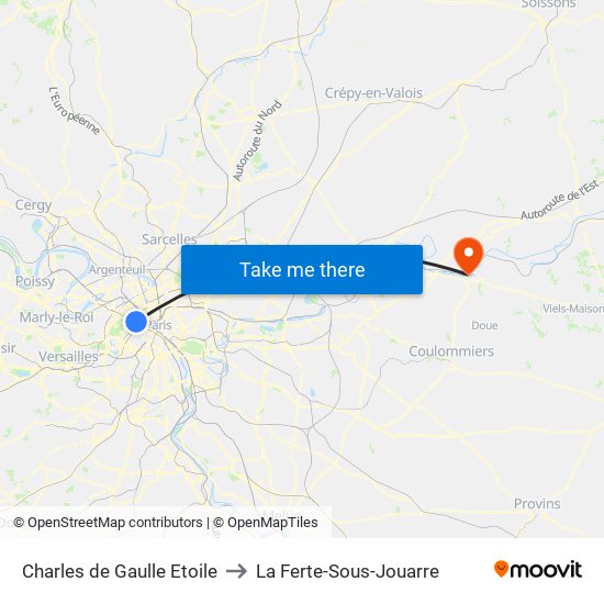 Charles de Gaulle Etoile to La Ferte-Sous-Jouarre map
